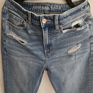 American Eagle Outfitters Women's Light Blue Ripped Skinny Jeans